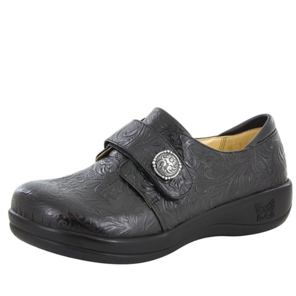 Alegria Joleen Tar Tooled floral embossed leather shoes black sz 36
